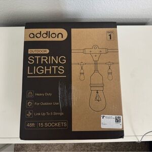 addlon Outdoor String Lights - 48 ft 15 sockets.  Brand new, never opened.